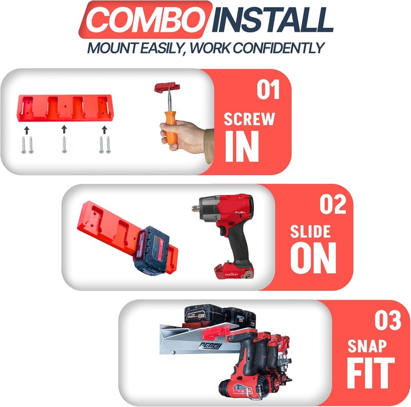 perch 4 Pack Milwaukee Tool Holder with 4 Pack Milwaukee Battery Holder for Milwaukee 18v Tools and Milwaukee 18v Battery - Image 3